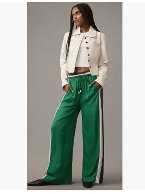 Farm rio Wide-Leg Green Track Pants with Contrast Stripe size M